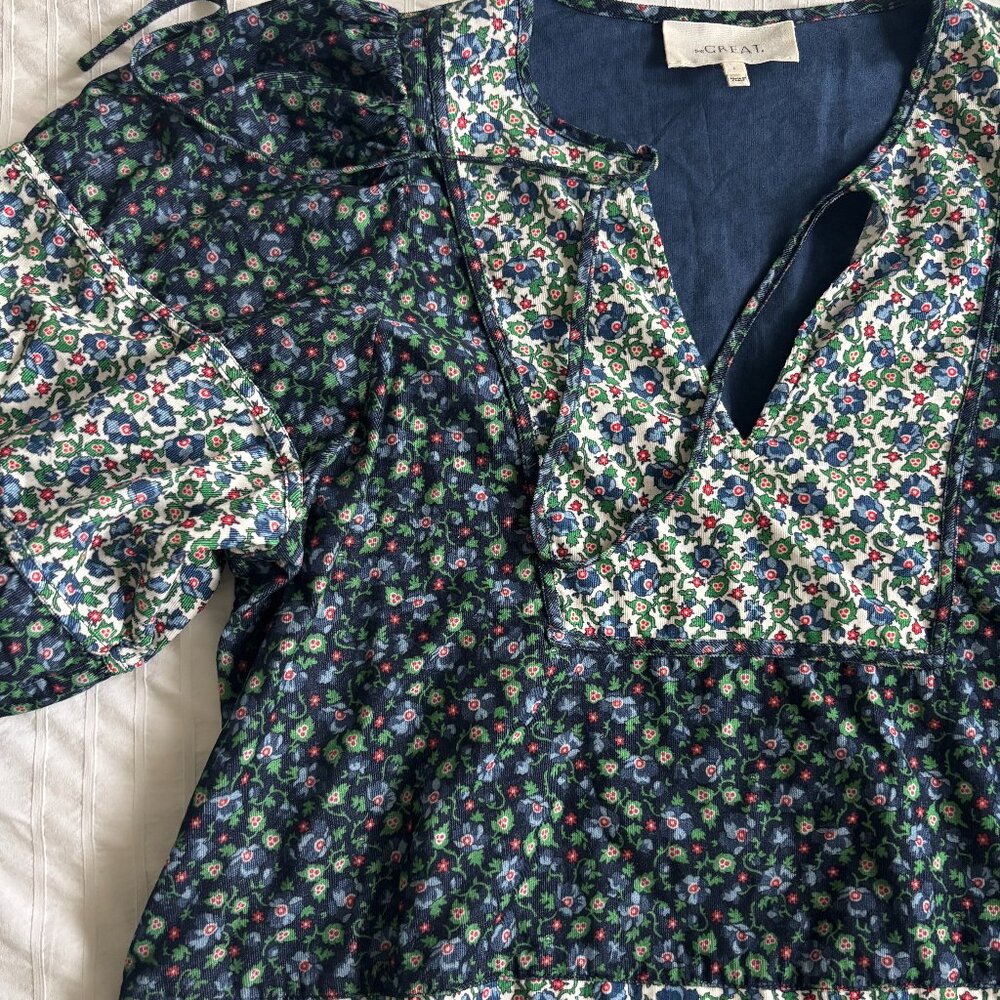 The Great. The Maiden Floral Cotton Corduroy Top - Size 1